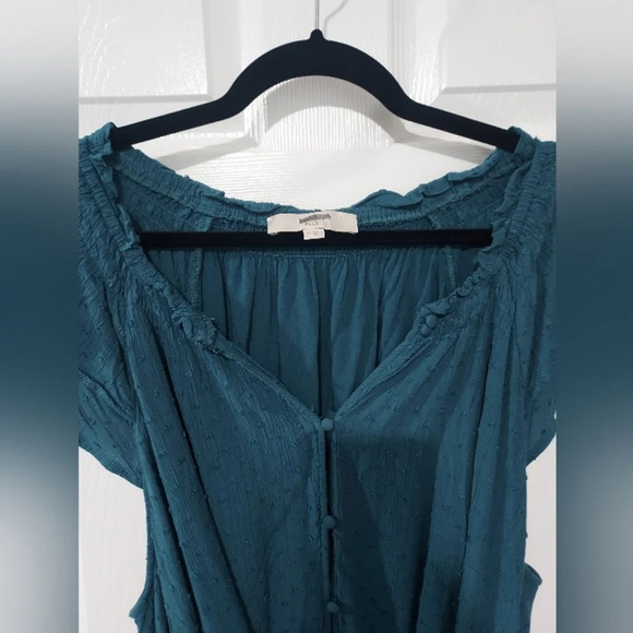 LOFT Plus Dark Teal Blue Clip Dot Romper in Size 22 - Picture 4 of 13